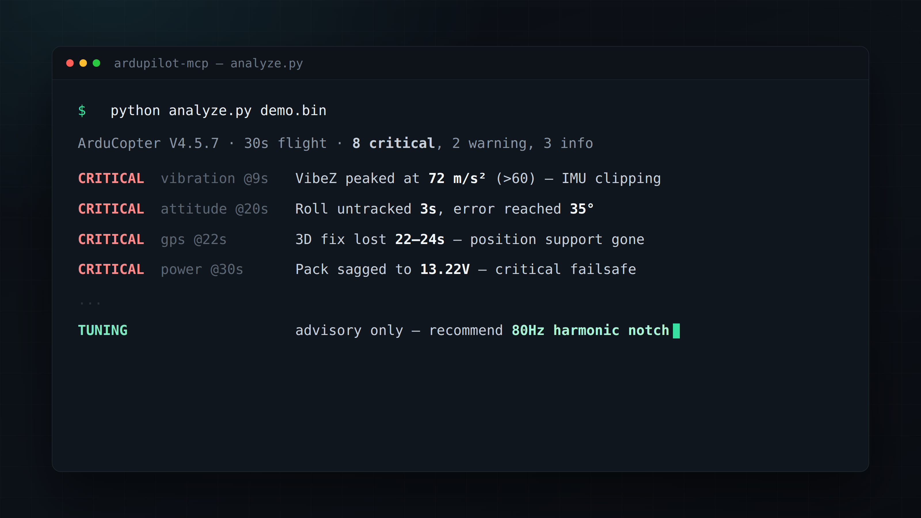 ardupilot-mcp — Flight Log Diagnosis Tool